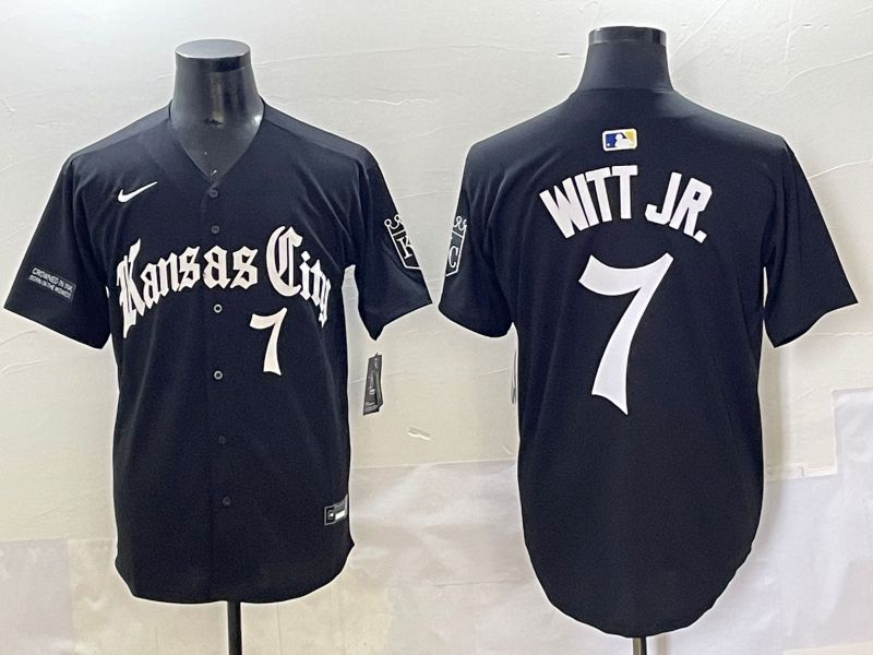 Men 2025 Kansas City Royals #7 Witt jr Black Five generations Joint Name Nike MLB Jersey style 3